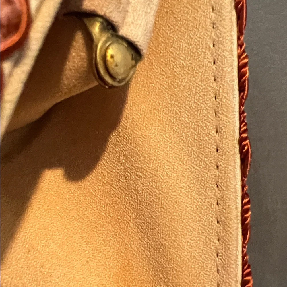 MOO ROO Charleston Handmade Vintage 2001 Burnt Orange Paisley Velvet-Trim Clutch - Picture 15 of 17